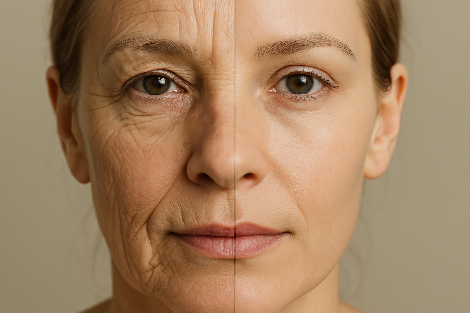 wrinkles vs no wrinkles in one realistic picture